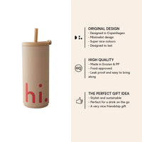 1 x RAW Customer Returns Design Letters Coffee Mug 500 ml Mug with lid straw Travel Mug BPA BPS free Reusable Coffee Mug Coffee To Go Mug with unique closing function Beige - RRP €37.6