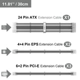 1 x RAW Customer Returns SIRLYR Arc PSU Extension Cable Kit Custom Sleeved Power Supply Cable Mod for PC Build 16AWG 24Pin ATX 8 4 4 Pin EPS 8 6 2 Pin PCI-E PSU Cable 6PCS Gray White - RRP €33.26