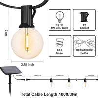 1 x RAW Customer Returns Svater Solar Garland Lights Outdoor, 100FT 30M G40 Solar Garden Lights 4 Modes Waterproof with 50 2 LED Solar Plastic Bulb Fairy Lights for Garden Patio, 2700K Warm White - RRP €69.99