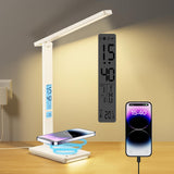 1 x RAW Customer Returns YAMYONE LED Desk Lamp with Wireless Charger USB Charging Port, Desk Light 5 Colors Bright Dimmable with 2 Night Lights Bedroom, LCD Screen Clock Temperature for Office Study - RRP €35.99