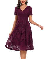 1 x RAW Customer Returns SEBOWEL Women s Lace Dress Knee-Length Cocktail Dress Elegant Dresses Party Dress Retro Rockabilly Dress Wine Red L - RRP €26.21