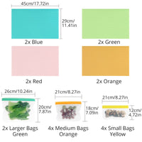 18 x Brand New HOMGEN Refrigerator Mats and Reusable Food Bags 8 Pieces Refrigerator Liners Set Orange Pink Blue Green and 10 Pieces Freezer Bags Large Medium Small - RRP €367.2