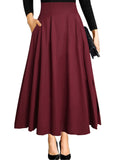 1 x RAW Customer Returns Women s High Waist Maxi Skirt Pockets with Side Slit Long A-Line Skirt Burgundy S - RRP €31.16