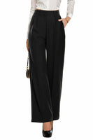 1 x RAW Customer Returns PrinStory Women s Wide Leg Pants Lightweight Elastic Waist Summer Pants With Pockets Casual Office Business Pants Black, 38-40  - RRP €35.27