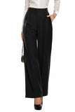 1 x RAW Customer Returns PrinStory Women s Wide Leg Pants Lightweight Elastic Waist Summer Pants With Pockets Casual Office Business Pants Black, 38-40  - RRP €35.27