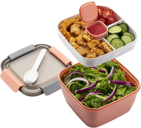 1 x RAW Customer Returns MUJUZE lunch box with compartments, salad box to go, lunch box with cutlery for adults children, sustainable leak-proof lunch box, bento box for school work picnic travel pink  - RRP €14.11