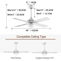 1 x RAW Customer Returns Ovlaim 122CM ceiling fan with LED lighting and remote control, quiet, energy-saving DC motor, 6 speed, 3 color temperature light, timer, suitable for summer and winter updraft and downdraft - white - RRP €159.95