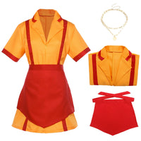 1 x Brand New Alaiyaky Caroline and Max Costume 2 Broke Girls Costume, Maid Diner Uniform Includes Dress, Apron, Necklace, Movie Costume for Women, Birthdays, Carnival, Cosplay Sizes S - XXL Suit A, S  - RRP €19.2