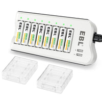 1 x RAW Customer Returns EBL battery charger with AA battery 2800mAh 8 pieces - battery charger with 2 USB ports for AA, AAA, NI-MH batteries and USB devices, multi-protection, LED display for batteries - RRP €25.87