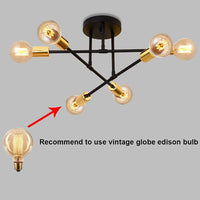 1 x RAW Customer Returns wenppran Retro Metal Sputnik Chandelier Semi-Flushlight Industrial Ceiling Light E27 Modern Black 6 Lights Brass Plating Ceiling Light for Living Room Bedroom Black-1  - RRP €37.51