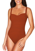 1 x RAW Customer Returns Viottiset Women s One Piece Strap Swimsuit Tummy Control Monokini Square Collar Ruched Swimwear Burnt Orange M - RRP €31.42