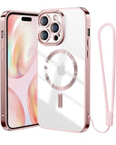 1 x RAW Customer Returns Meifigno Clear for iPhone 14 Pro Case Compatible with MagSafe Anti Yellowing Hand Strap Lanyard Clear Back with Soft TPU Case Compatible with iPhone 14 Pro for Women Girls, Rose Gold - RRP €18.14