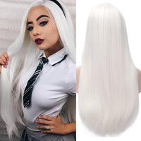 1 x RAW Customer Returns PORSMEER Women s White Long Straight Wigs for Women Girls Straight Middle Parting Wig Heat Resistant Synthetic Hair Wig for Daily Party Costume 24 Inches - RRP €22.64