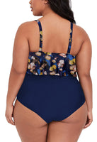 1 x RAW Customer Returns Viottiset Women s Plus Size 2 Piece Tankini Set Tummy Control Ruffle Ruched Swimsuits Crop Top Bikini Deep Blue 3XL - RRP €42.35