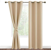 1 x RAW Customer Returns DWCN Opaque Blackout Curtains with Eyelets 2 Pieces Thermal Curtain for Living Room, Bedroom, Beige, 228 x 117 cm H x W  - RRP €39.99