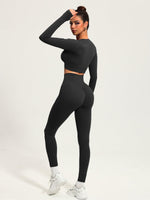 1 x RAW Customer Returns HAWILAND sports suit women 2 pieces jogging suit pants and sports crop top workout set with crossover high waist sports set 1 black L - RRP €34.27