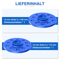 1 x RAW Customer Returns Pindex wheel spacers 5x100 10mm wheel spacers 5x112 10mm for Audi, wheel spacer set 20mm per axle, bolt circle 5x100 5x112, NLB 57.1mm, blue - RRP €43.36