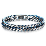 1 x RAW Customer Returns COOLSTEELANDBEYOND Men s Stainless Steel Silver Blue Two-Tone Curb Chain Bracelet, Satin Finish - RRP €21.8