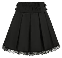 1 x RAW Customer Returns Women s Pleated Skirt Steampunk Mini Skirt A Line High Waist Gothic Skirt L Black and Lace Trim - RRP €39.99