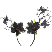 1 x RAW Customer Returns Lurrose Antler Flower Headband Butterfly Flower Garland Crown Gothic Halo Headpiece Boho Butterflies Elk Antler Headband for Halloween Christmas Party Hat Black - RRP €16.13