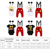 1 x RAW Customer Returns Baby Boy 1st Birthday Party Mickey Mouse Fancy Dress Bow tie romper adjustable Y braces trousers headband 4 pieces gentleman cake smash clothes photo shoot, black and red., 12-18 Months - RRP €24.0