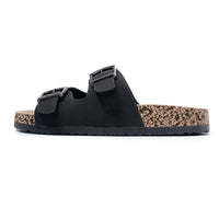 1 x RAW Customer Returns JOMIX mules women s summer sandals with cork footbed elegant flat slippers soft adjustable buckle sea beach slippers black, 38 EU  - RRP €32.95