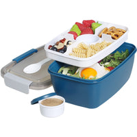 1 x RAW Customer Returns Greentainer Salad Container Made of PP, Go To Lunch Box with 5 Compartments, Bento Box with Fruit Container for Children Adults, 2L Leak-Proof Salad Bowl, Dishwasher and Microwave Safe Blue  - RRP €15.41