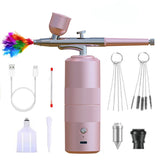 1 x RAW Customer Returns Airbrush Kit with Professional Airbrush Compressor, 36 PSI Rechargeable Cordless Airbrush for Tattoos, Makeup, Nails, Model, Hobby Art - for Professionals and Beginners Pink-A05  - RRP €37.52