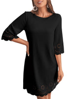 1 x RAW Customer Returns GORGLITTER Women s Tunic Dress Casual Casual Dress Round Neck Blouse Kelid 3 4 Sleeve Short Dress with Laser Cut Black XL - RRP €34.27