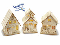 1 x RAW Customer Returns Kontarboor - Luminous wooden Christmas village with LED lights, set of 3 houses and characters. - RRP €23.51