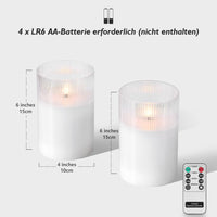 6 x Brand New Rhytsing 2 white large LED candles in glass with timer function, transparent ribbed glass flameless candles with remote control for church and home decorations, H 15cm - RRP €140.4