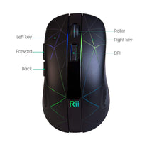 1 x RAW Customer Returns Rii Wireless Mouse, 2.4G Wireless Mouse PC Mouse Laptop Mouse Wireless Optical Mouse with USB Nano Receiver, 7 LED Illuminated Mouse for Windows Mac Linux, Office Home, Black - RRP €14.77