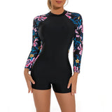 1 x RAW Customer Returns IBTOM CASTLE Women s Floral Zipper Rashguard Swimsuit Long Sleeve Short Sleeve Swimsuit Boyleg Surf Wetsuit One Piece Swimsuit, Black and Pink Flower, L - RRP €33.36