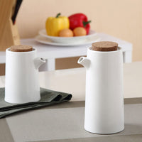 1 x RAW Customer Returns Lurrose Ceramic Oil Dispenser Japanese Style Olive Oil Soy Sauce Vinegar Liquid Spice Dispenser with Tray for Kitchen Cooking White Pack of 2 - RRP €22.18