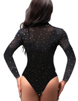 1 x RAW Customer Returns SEBOWEL Women s Bodysuit Sexy Bodys Sheer Mesh Long Sleeve Bodysuit Tops Clubwear Black M - RRP €26.21