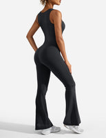 1 x RAW Customer Returns ZAAYO Women s Flared Tight Scrunch Butt Long Sleeveless Backless Sports Jumpsuit Yoga Bodysuit Stretch One Piece Bodysuit, 6 Black, M - RRP €38.99