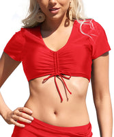 1 x Brand New SHEKINI Women s Bikini Elegant Ruched Short Sleeves Adjustable Drawstring Padded Short Bikini Top Sexy Swimsuit Beachwear XL Red  - RRP €22.46