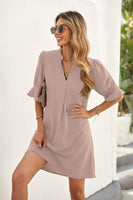 1 x RAW Customer Returns ANFTFH 2024 Women Casual Loose Sundress Mini Dress Short Sleeve Shift Dresses Summer Beach Dress Gray Pink XXL - RRP €33.99