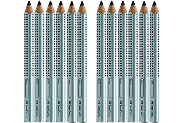 1 x RAW Customer Returns Faber-Castell - Jumbo GRIP pencils, silver, 12 pieces 1 pack  - RRP €17.98