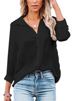 1 x RAW Customer Returns Baynetin Women s Shirt Long Short Sleeve Blouse with V-Neck Buttons Elegant Casual Curvy Work Easy Ironing Business Tops Shirt Black, S  - RRP €18.98