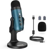 1 x RAW Customer Returns zealsound Microphone PC, USB condenser microphone gaming for Mac mobile phone, PS4 5, studio microphones with mute gain echo, adapter for phone, for gaming, podcast, recordings, streaming, ASMR, YouTube, k66 Teal - RRP €43.36