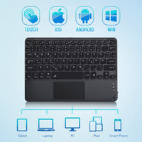 1 x RAW Customer Returns Keyboard Bluetooth Tablet with Touchpad Illuminated Rechargeable QWERTZ Keyboard Wireless Keyboard with 7 Colors Illuminated for iPad, Android Tablet, Microsoft Surface, Black - RRP €30.85