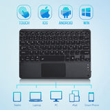 1 x RAW Customer Returns Keyboard Bluetooth Tablet with Touchpad Illuminated Rechargeable QWERTZ Keyboard Wireless Keyboard with 7 Colors Illuminated for iPad, Android Tablet, Microsoft Surface, Black - RRP €30.85