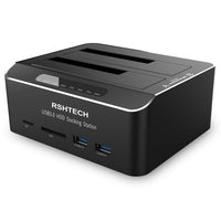 1 x RAW Customer Returns Dual Bay Hard Drive Docking Station, RSHTECH USB 3.0 Aluminum Hard Drive Docking Station Offline Cloning for 2.5 3.5 Inch SATA HDD SSD, Supports SD TF Card, 2 x 16TB Drives, 6 Gbit s - RRP €49.99