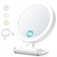 1 x RAW Customer Returns Beauty Planet Magnifying Mirror with Light, 20x 1x Double-Sided Table Mirror, 3 Color Lights, Dimmable Makeup Mirror, Travel Cosmetic Mirror with Lighting, White - RRP €32.45