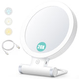 1 x RAW Customer Returns Beauty Planet Magnifying Mirror with Light, 20x 1x Double-Sided Table Mirror, 3 Color Lights, Dimmable Makeup Mirror, Travel Cosmetic Mirror with Lighting, White - RRP €32.45