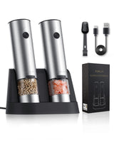 1 x RAW Customer Returns FORLIM Electric Salt and Pepper Mill Set, Electric Pepper Mill with Adjustable Coarseness made of Stainless Steel, Salt Mill with LED Light, with Adjustable Coarseness, Stainless Steel with Upgrade Charging Station  - RRP €45.99