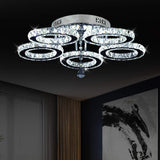 1 x RAW Customer Returns VETRULUS LED Crystal Ceiling Light, Modern Crystal Chandelier, Stainless Steel Pendant Light for Bedroom Living Room Dining Room-5 Ring White - RRP €81.67