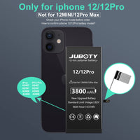 1 x RAW Customer Returns 3800mAh Battery for iPhone 12 12Pro, JUBOTY 2023 New Upgrade Li-ion High Capacity Battery Replacement for iPhone 12 12Pro with Complete Professional Repair Kit - RRP €26.21