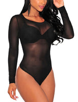 1 x RAW Customer Returns SEBOWEL Women s Body Sexy Transparent Mesh Long Sleeve Bodysuit Tops Black S - RRP €20.11